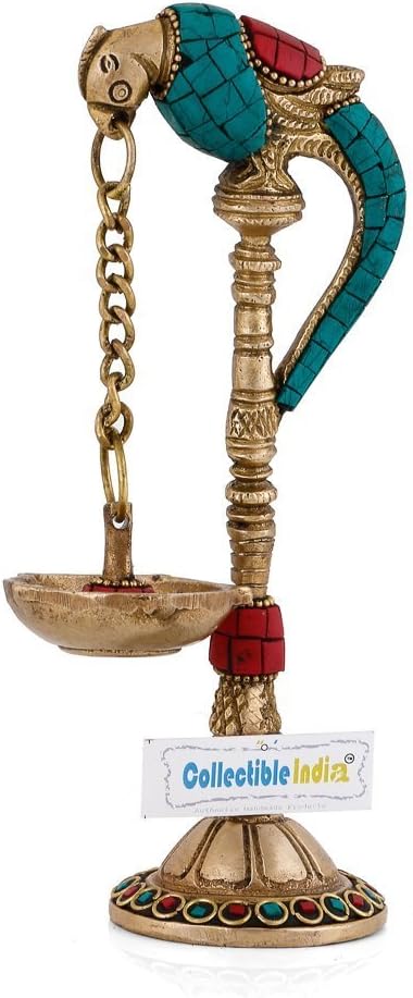 AapnoCraft 7" India Bird Diya Lamp Brass Parrot Oil Lamp