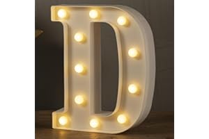 HXWEIYE Light Up Letters D, LED Marquee Letters Lights Sign 26 Alphabet and 10 Number Big Lights Letter for Party Birthday Bar Battery Powered Christmas Decor Letter Light (Warm White)