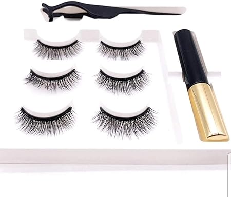 Kit 3 Pares de Cílios Postiços Magnéticos 5 imãs + Delineador + Aplicador