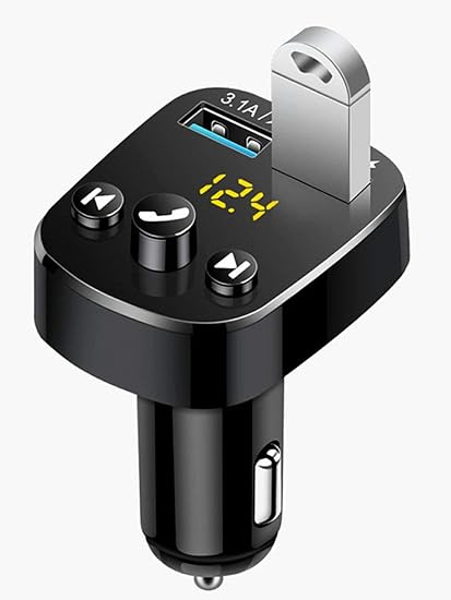 Amazon 21進化版 Fmトランスミッター Bluetooth 高音質 音楽再生 ポータブルオーディオ用車載アクセサリ シガーソケット充電器 デュアルusb出力5v 3 1a 車載充電器 バッテリー電圧測定 青いライト付き ハンズフリー通話 Siri Google Assistant スマホ Sdカード