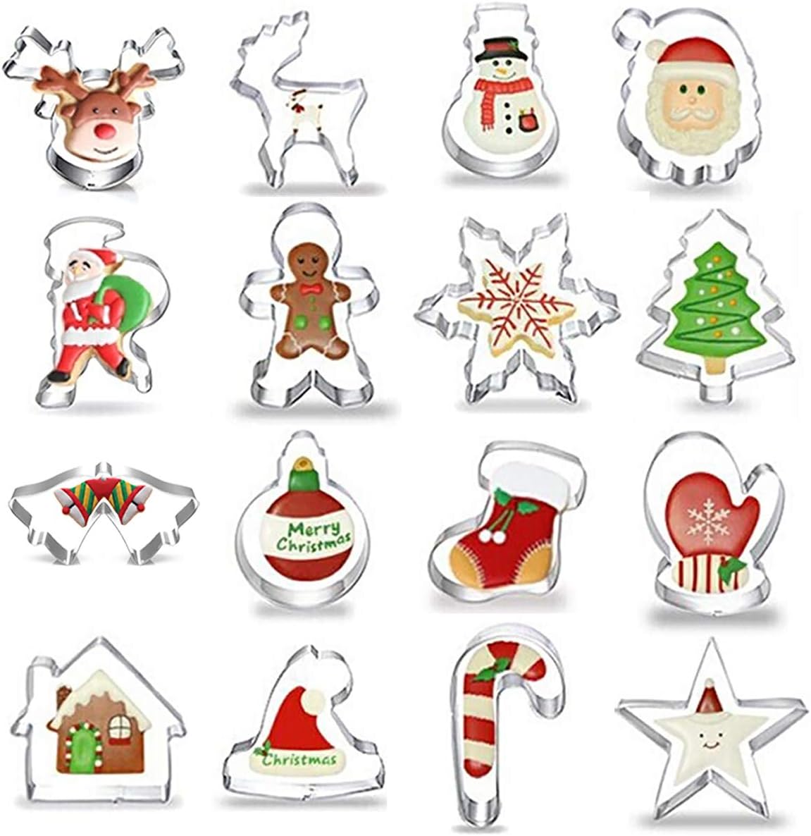 Gizhome Christmas Cookie Cutters - 16 Pcs Xmas Cookie Cutter Set Holiday Cookies Molds Stainless Steel Cookie Molds for Baking - Christmas Tree, Christmas Hat, Santa Claus, Deer, Bell, Gloves, Socks