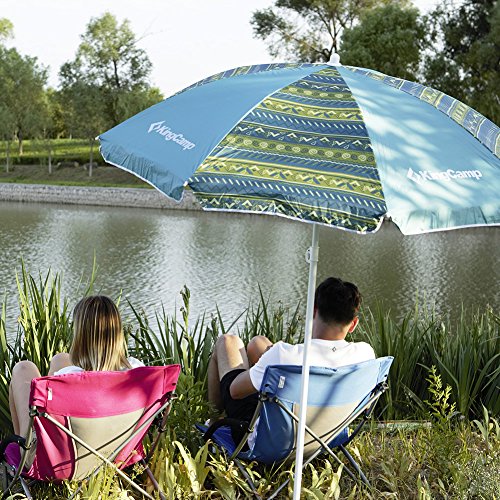 KingCamp 6FT Outdoor Beach Umbrella with Stable Sand Anchor, UPF50+ Sunshade, Silver Coating, Adjustable Sturdy Tilt Pole, Perfect for Beach, Camping, Fishing, Sports, Gardens, Patio