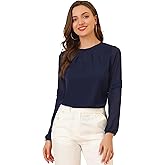 Allegra K Women's Work Tops Keyhole Neck Long Sleeve Work Shirts Blouse Dressy Casual Business Shirt