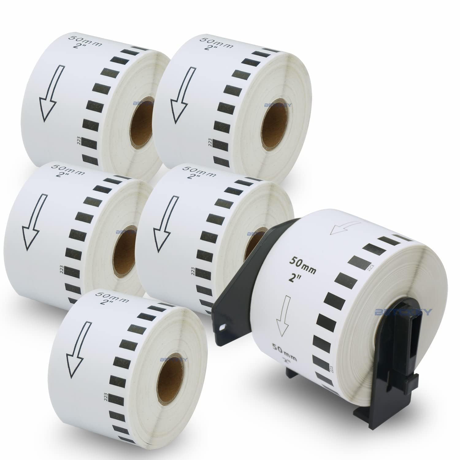 BETCKEY - 6 Rolls DK-22223 Labels with ONLY 1 Reusable Label Holders, 50mm x 30.48m, 6 Continuous Paper Labels Using for Ql Label Printers