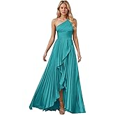 symdem One Shoulder Bridesmaid Dresses for Women 2026 Long Satin High-Low Formal Wedding Guest Evening Dress