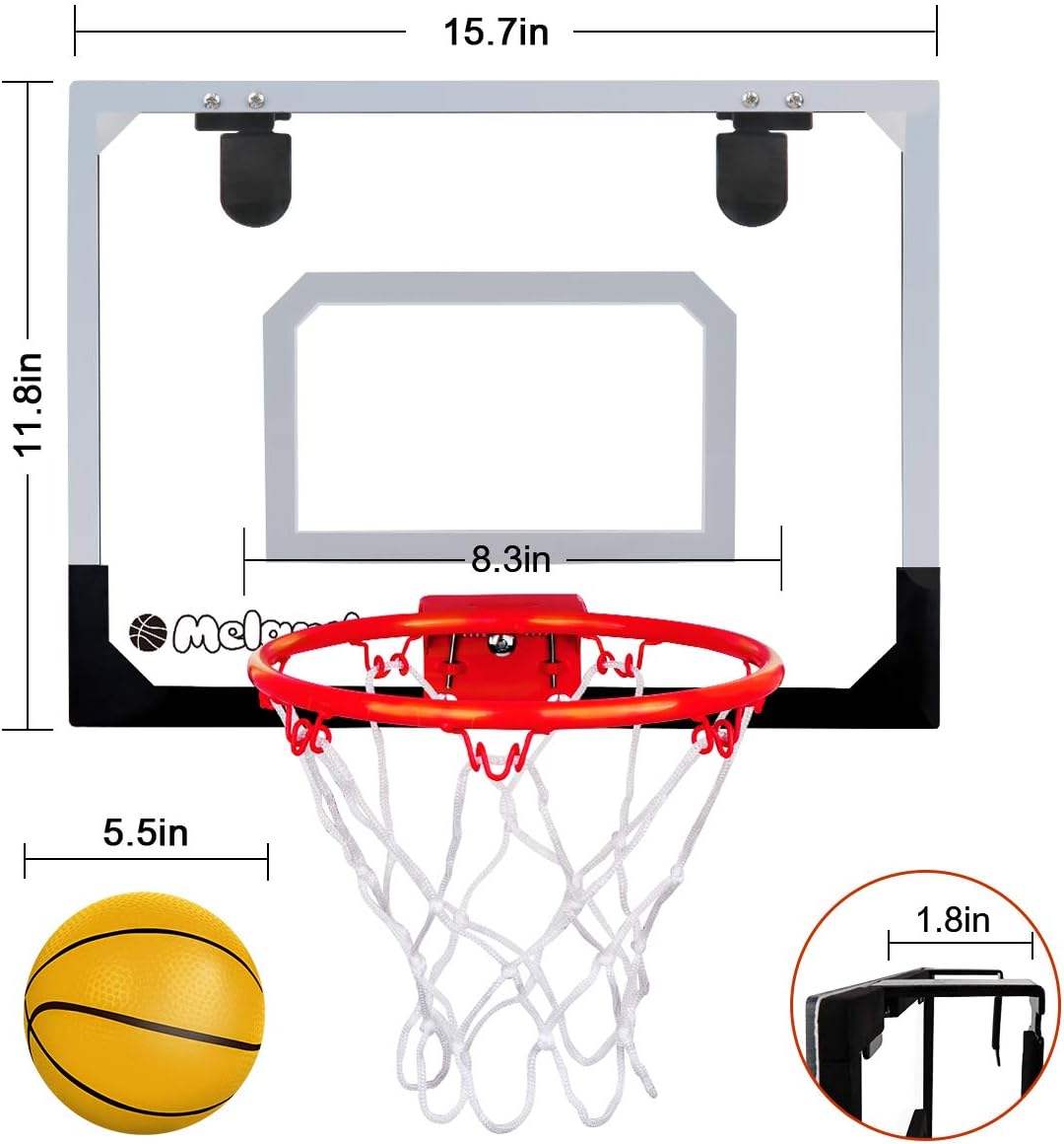 Meland Indoor Mini Basketball Hoop Set for Kids - Basketball Hoop for Door with 4 Balls & Complete Basketball Accessories - Basketball Toy Gifts for Kids Boys Teens: Toys & Games