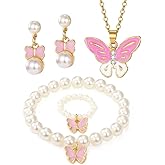 Systechy Butterfly Pearl Set for Women, Earrings Necklace Bracelet Ring Pearl Set, Cute Butterfly Jewelry, Romantic Jewelry Accessories