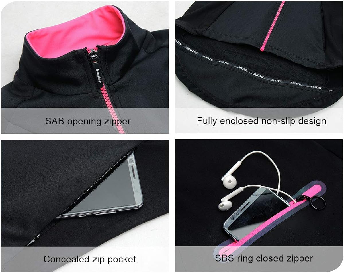 Santic Women Bike Fleece Coat Windproof Reflective Thermal Soft Shell Cycling Winter Biking Jacket : Clothing