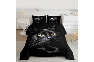 Erosebridal Black Cat Bedding Set Queen Size 3D Cat Comforter Set for Kids Girls Boys Cat Lover Cute Farmhouse Domestic Pet A