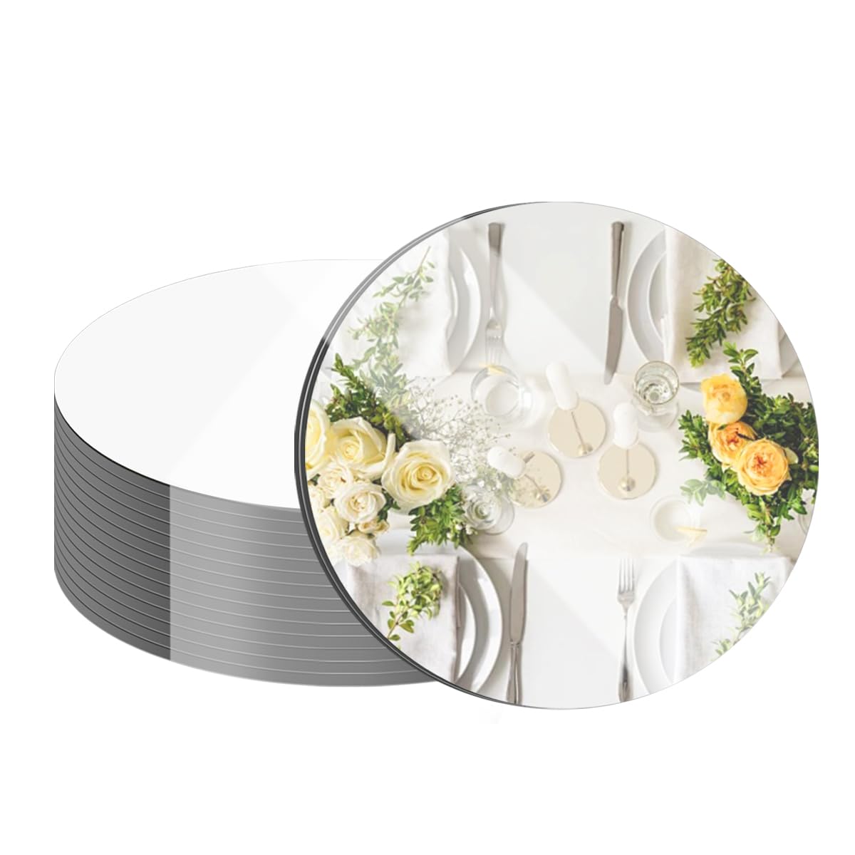 Photo 1 of 18PCS Round Mirrors for Centerpieces No Glass Acrylic Circle Wall Mirror Candle Plate Mirror Trays for DIY Crafts Wedding Christmas Valentine Festival Party Table Decorations (6inch/15cm)