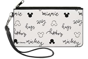 BUCKLE-DOWN Disney Wallet, Zip Clutch, Mickey and Minnie Mouse Icons and Script Doodles White Black, Canvas