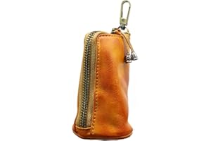 LFWATAXY Medieval Leather Zipper Coin Pouch, Genuine Cowhide Handcrafted Coin Organizer Change Holder Keychain Coin Purse for Men & Women (Yellowish brown)