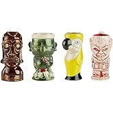 LEMONSODA Ceramic Hawaiian Tiki Glasses (Luau, Set of 4)