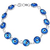 Protection Good Luck Amulet Turkish Translucent Glass Bead Evil Eye Bracelet For Women Teen Gold Plated .925 Sterling Silver Red Yellow Orange Blue Green White Pink Black Multicolor 7-7.5 Inch