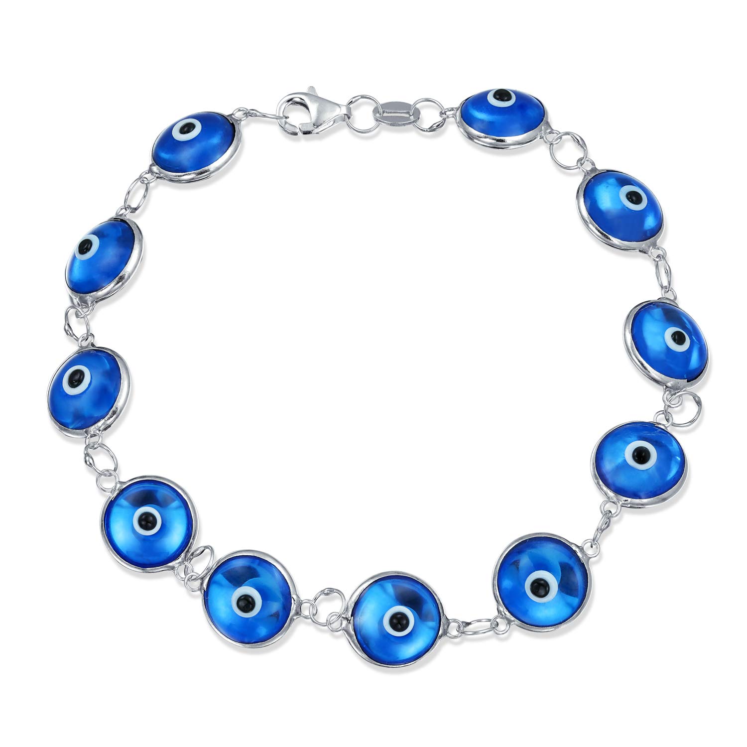 Bling Jewelry Protection Good Luck Amulet Turkish Translucent Glass Bead Evil Eye Bracelet For Women Teen .925 Sterling Silver Blue 7.5 Inch — image 1