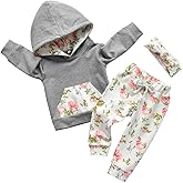 Eghunooy Baby Girl Clothes Long Sleeve Floral Hoodie Sweatshirt Pants with Pocket Headband Outfit Sets