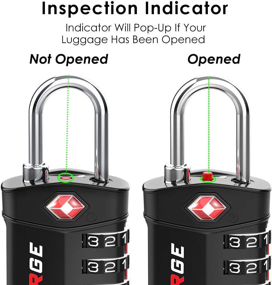  | 4 Digit TSA Approved Luggage Lock, 4 Pack Black, Inspection Indicator, Alloy Body | Luggage Locks