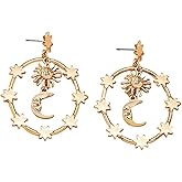 Gold Star Earrings for Women Sun and Moon Drop Dangle Earrings Celestial Earrings Statement Round Earrings Jewelry for Women