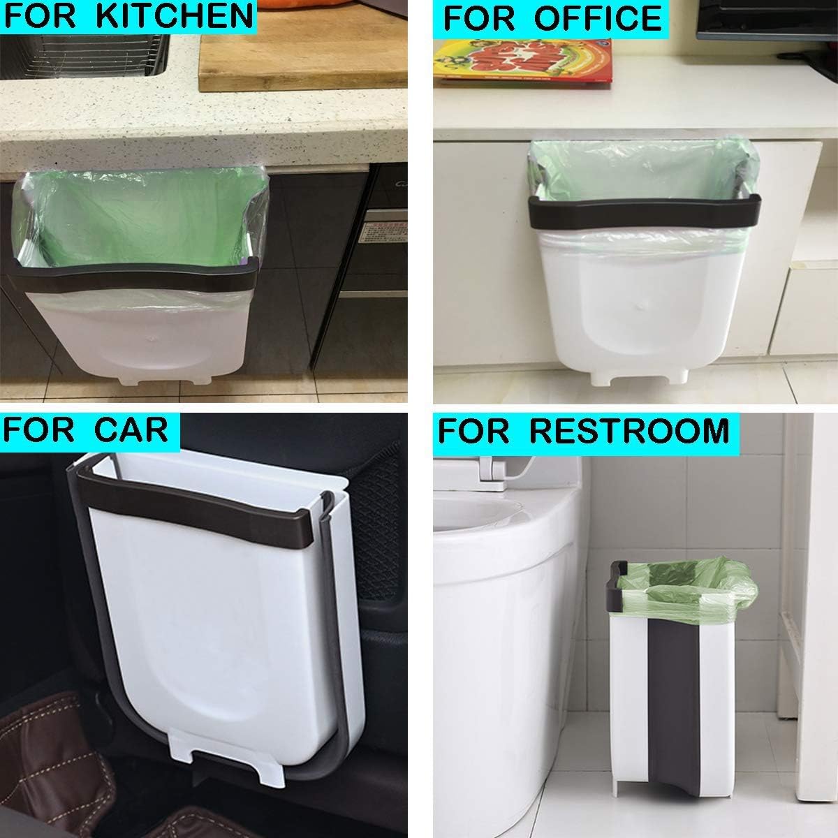 Kitchen hanging trash can for Kitchen Cabinet Door 9L/2.4 Gallon Collapsible Foldable Compact Garbage Bins Trash Holder with Trash Bags for Bedroom Office Portable Home & Outdoor Garbage Can (White): Home & Kitchen