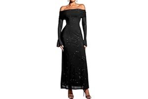 KUTUMAI Women Off Shoulder Bodycon Maxi Dress Long Sleeve Mesh Ruched Party Formal Wedding Guest Dresses