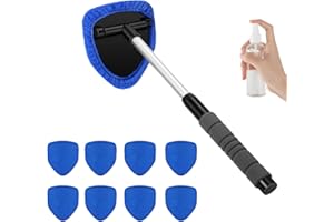 PASDUCHAS 10 PCS Window Cleaner Tool, Extendable Clean Inside Car Windshield with 8 Reusable Microfiber Pads & 1 Spray Bottle