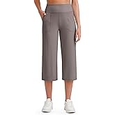 G4Free Women's Ribbed Wide Leg Yoga Capri Pants High Waist Summer Lightweight Loose Cropped Pants with Pockets