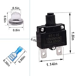 mxuteuk 5Pcs 15Amp Circuit Breakers Push Button