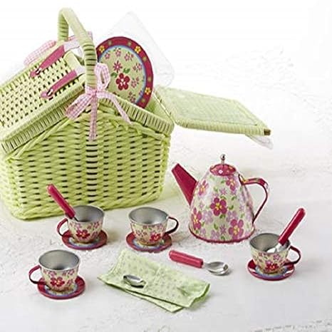 tin tea set with basket