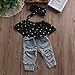 Imcute Best Gift 0-3 Years Baby Girls Off Shoulder Polka Dot Top+Destroyed Ripped Jeans+Headband Clothes Outfit Set (18-24 Months, A)
