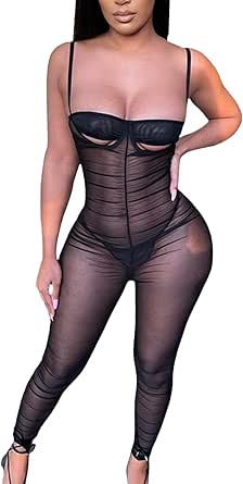 ruched mesh jumpsuit