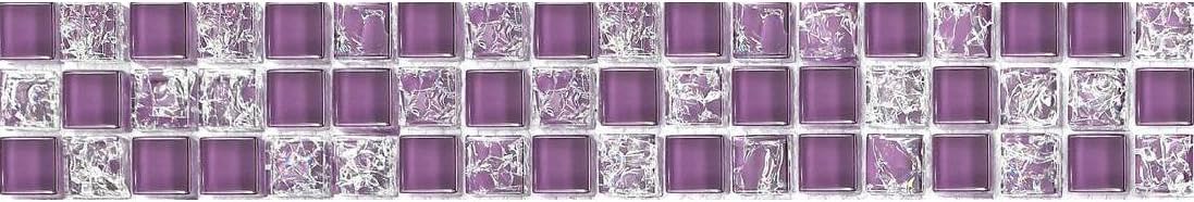 30x5cm Crackle & Plain Purple Glass Mosaic Tiles Strip (MB0070)