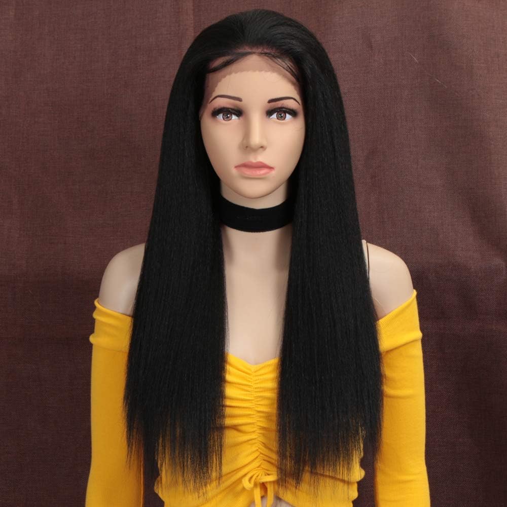 Style Icon Yaki Straight Lace Front Wig 24 Inches 13x4 Lace YAKI Straight Synthetic Hair Wig Free Part Wig For Women Heat Resistant Fiber