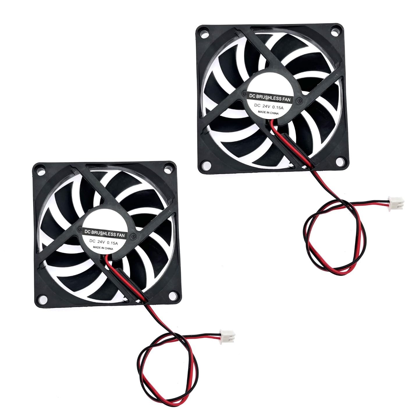 JZK 2 pcs DC 24V 8010 silent cooling fan with wires, PC fan 80mm, Computer Case Fan 8cm x 8cm x 1cm, dc brushless fan 24v, 3d printer fan with cable