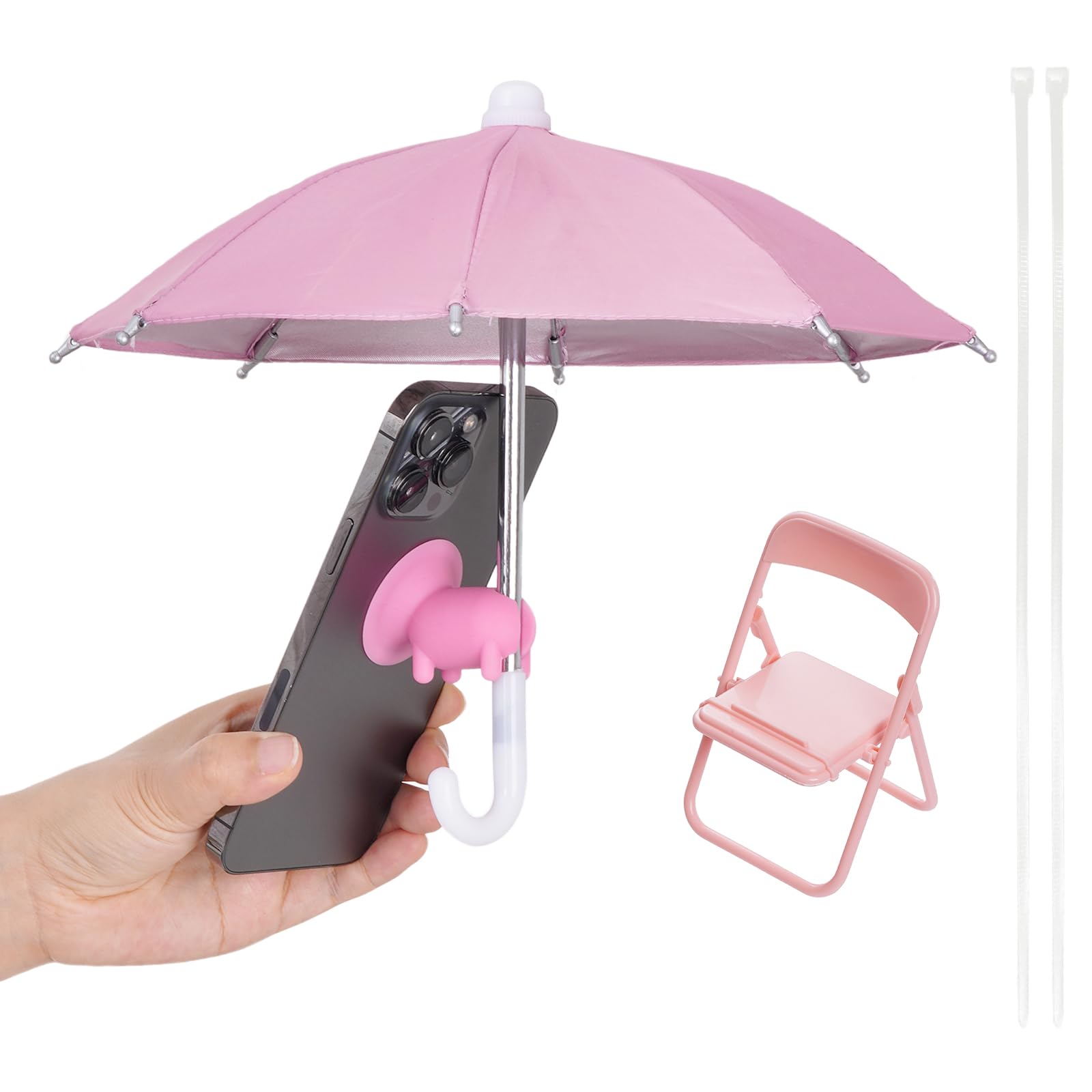 Photo 1 of Yymobt Phone Umbrella for Sun, Universal Cell Phone Umbrella Suction Cup Stand, Cover Sun Shield, Adjustable Piggy Suction Cup Phone Stand, Outdoor Cell Phone Sunshade Holder(Pink)
