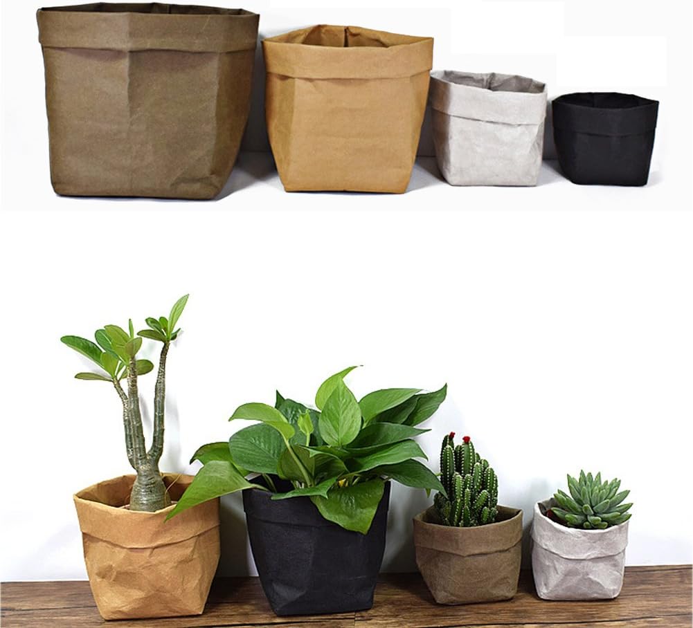 Lesirit Washable Storage Basket Kraft Paper Bag Reusable Storage Bins Plants Organizer Cover for Food, Fruit, Toys, Laundry (Black, XL)