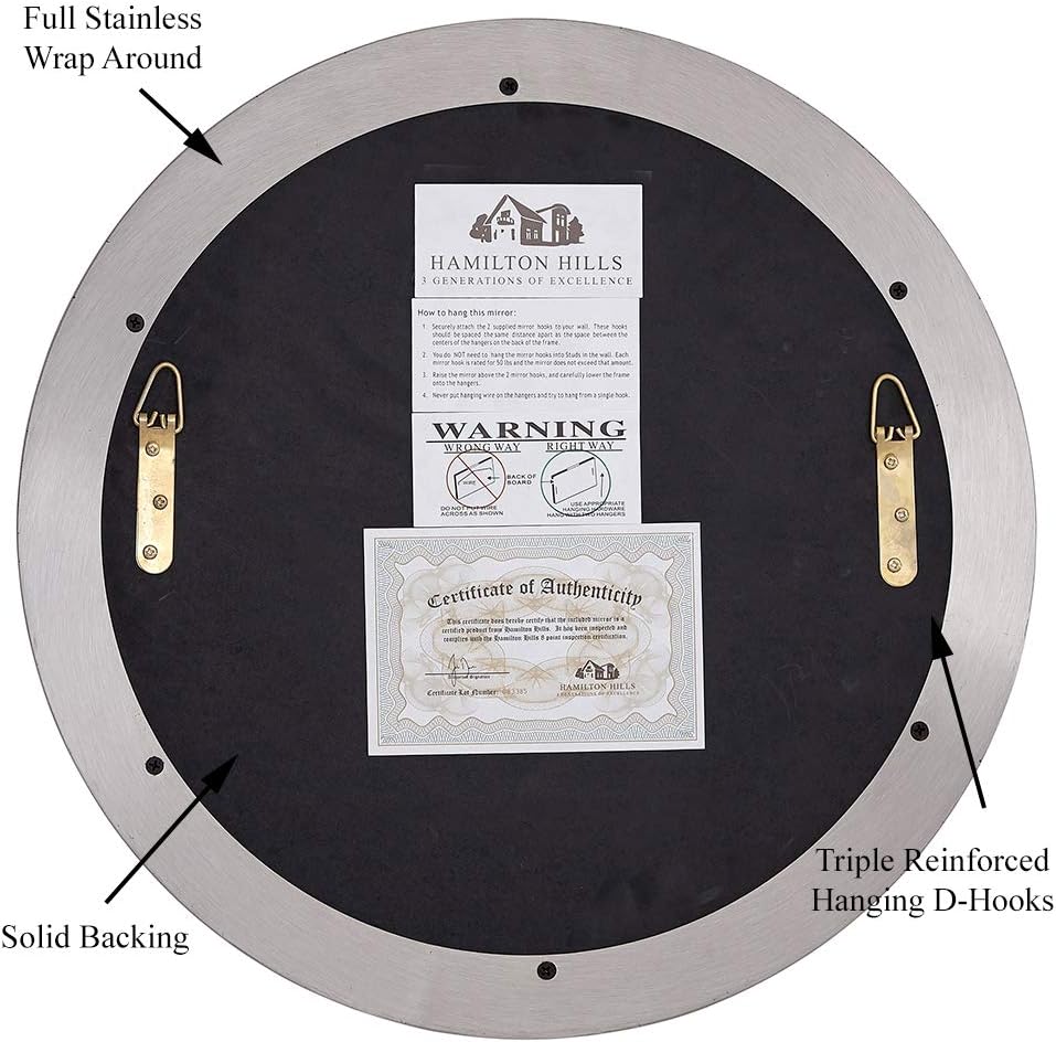 Hamilton Hills Contemporary Brushed Metal Black Wall Mirror | Glass Panel Brushed Black Framed Rounded Circle Deep Set Design (18" Round): Home & Kitchen