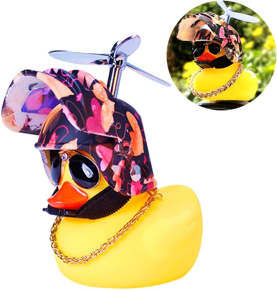 wonuu Rubber Duck Toy Car Ornaments Yellow Duck Car Dashboard Decorations with Take-Copter Helmet for Adults, Kids, Women, Men