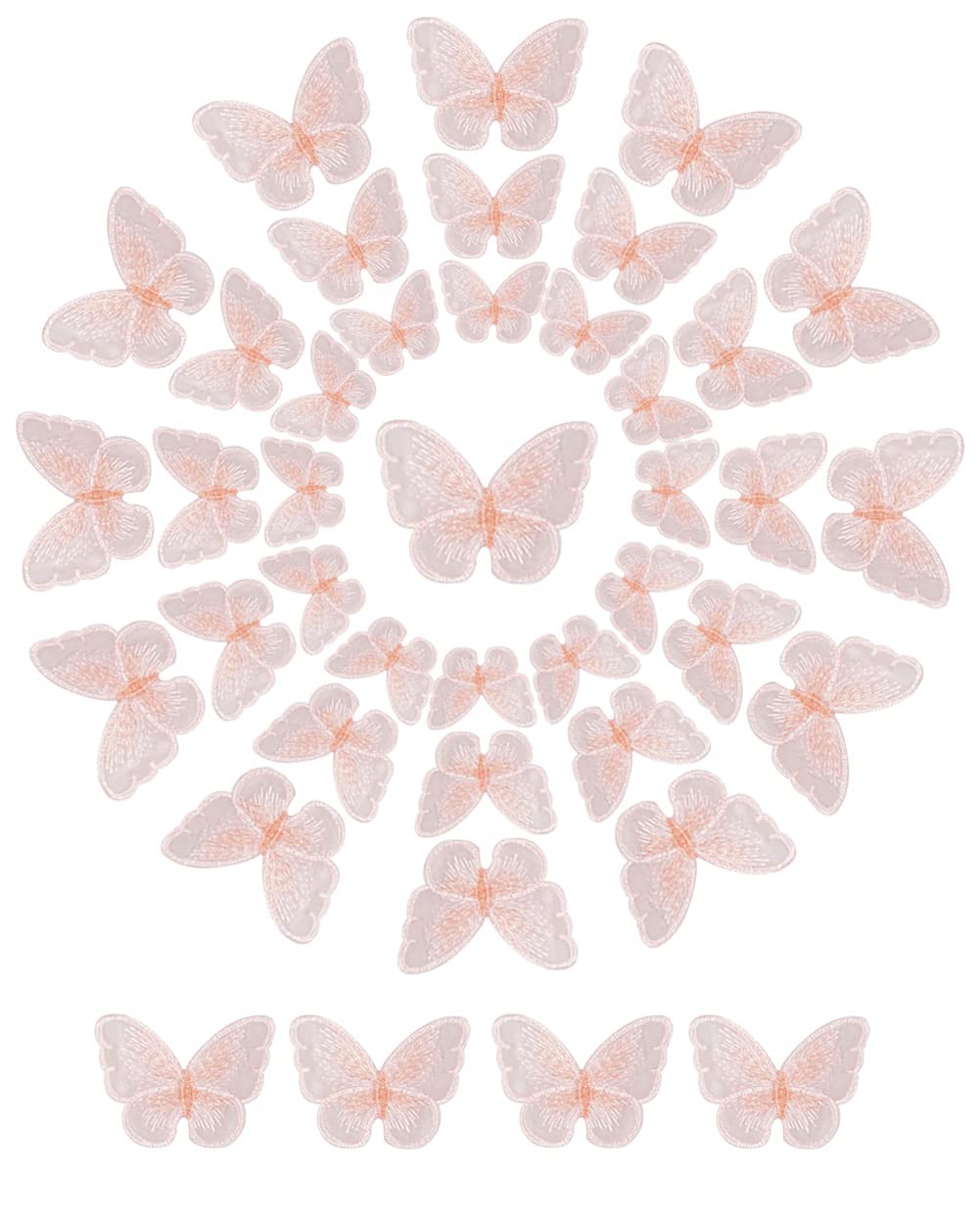 Photo 1 of 60 Pieces 3 Sizes Fairy Embroidery Butterfly Applique Sew on Tulle Butterfly Lace Patch for Wedding Veil Headband Dress Embellishment Jewelry Making (Pink)