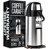 Coffee Carafe Insulated 102 OZ / 3L Stainless Steel Hot Beverage Dispenser, Airpot Coffee Dispenser with Pump, Thermal Coffee Carafe for Hot Liquids, Coffee Carafes for Keeping Hot Drink Dispenser