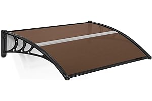 MCombo 39 inch x 38.6 inch Window Awning Outdoor Polycarbonate Hollow Sheet Door Patio Canopy (Dark Brown Hollow Sheet/Black Bracket+Aluminum Fixing Bar)