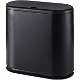 12L Black Slim Bathroom Trash Can with Press Top Lid,3.17 Gallon Pet/Dog Proof Kitchen Trash Can,Thin Garbage Can,Covered Wastebasket,Narrow Small Plastic Trashcan for Craft Room,Bedroom,Office,Dorm