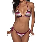 Suvimuga Women String Bikini Set Two Piece Triangle Swimsuits Halter Cheeky Boho Side Tie Bathing Suits