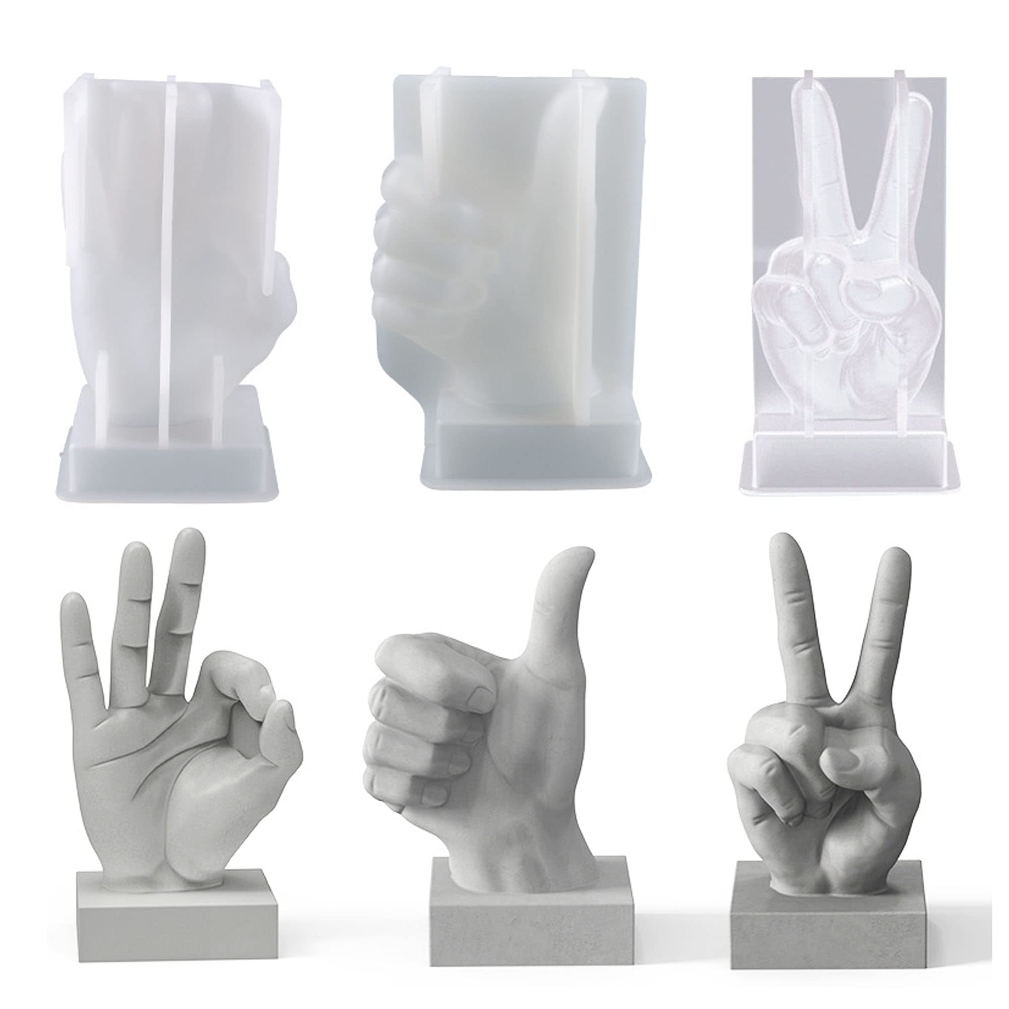 Woohome 3 PCS Candle Holder Resin Molds, Large OK Gesture Candle Molds Finger Resin Molds Silicone for Create Art, Home Decoration, Candle Soap Molds