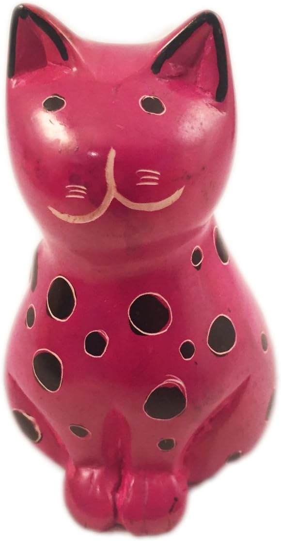 Maisha Fair Trade Hand Carved Decorative Pink Soapstone Round Cat