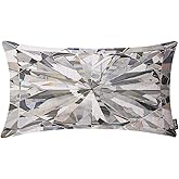 EKOBLA Diamond Crystal Oblong Throw Pillow Covers Abstract Bling 3D Modern Geometric Glass Triangle Shiny Glow Decorative Cushion Cases for Couch Sofa Bedroom Cotton Linen 12x20 Inches
