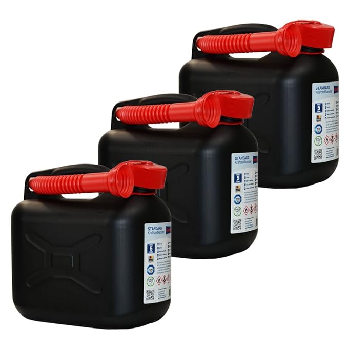 3x Premium Benzinkanister 5 Liter Set Inkl. Auslaufrohr Für Benzin & Diesel