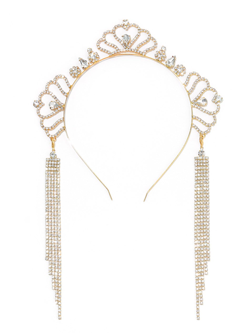 IYOU Vintage Halo Crow Headpiece Shiny Crystal Gold Headband Tassel Rhinestone Goddess Hair Hoop Accessories for Women Wedding Cosplay Costume Party