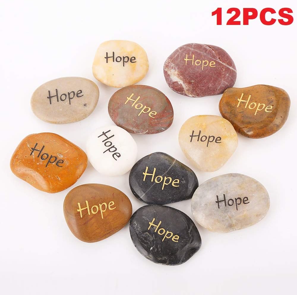 ROCKIMPACT 12PCS HOPE Engraved Inspirational Rocks, Sentimental Gifts, Self Motivational Treat