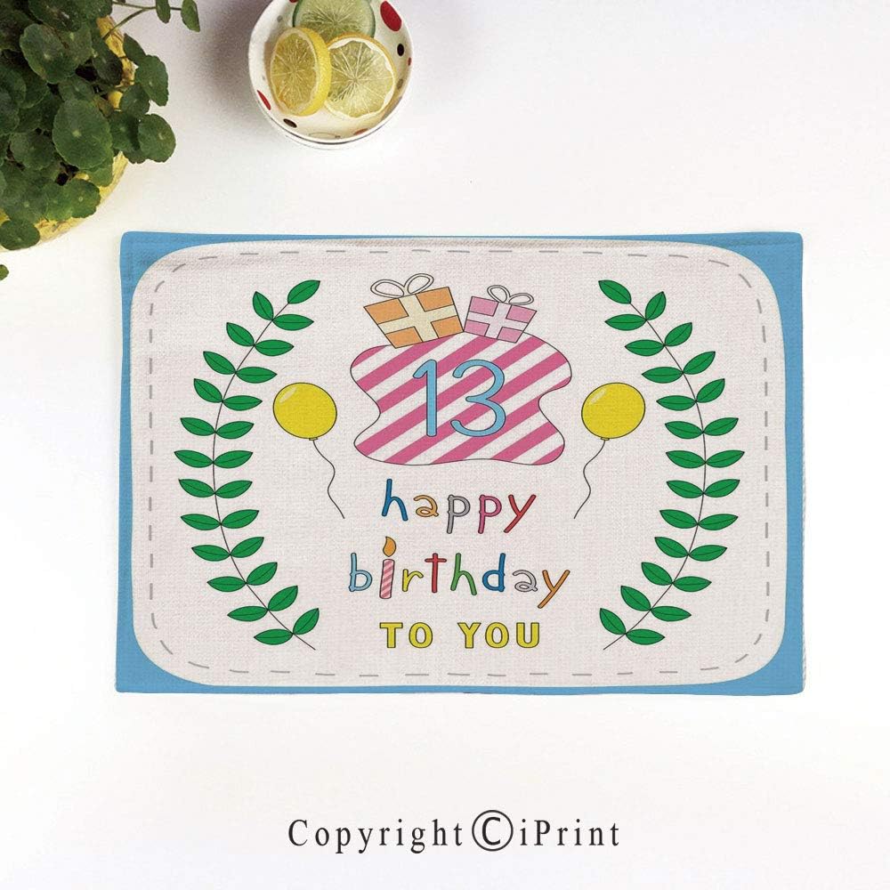 LIFEDZYLJH Colour Print Placemats Set,Dining Table,Heat-Resistant Table Mats,17.5"x11.5",Pastel Colored Hand Drawn Cute Composition Leaves Gifts Balloons,Multicolor