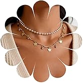 Ximdble Vintage Layered Pearl Choker Necklace Boho Crystal Butterfly Dangle Necklace Rhinestone Dot Choker Necklace Pearl Chain Choker Necklace for Women